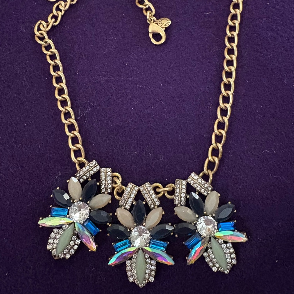 J. Crew Gold Necklace with Multicolor Floral Accents